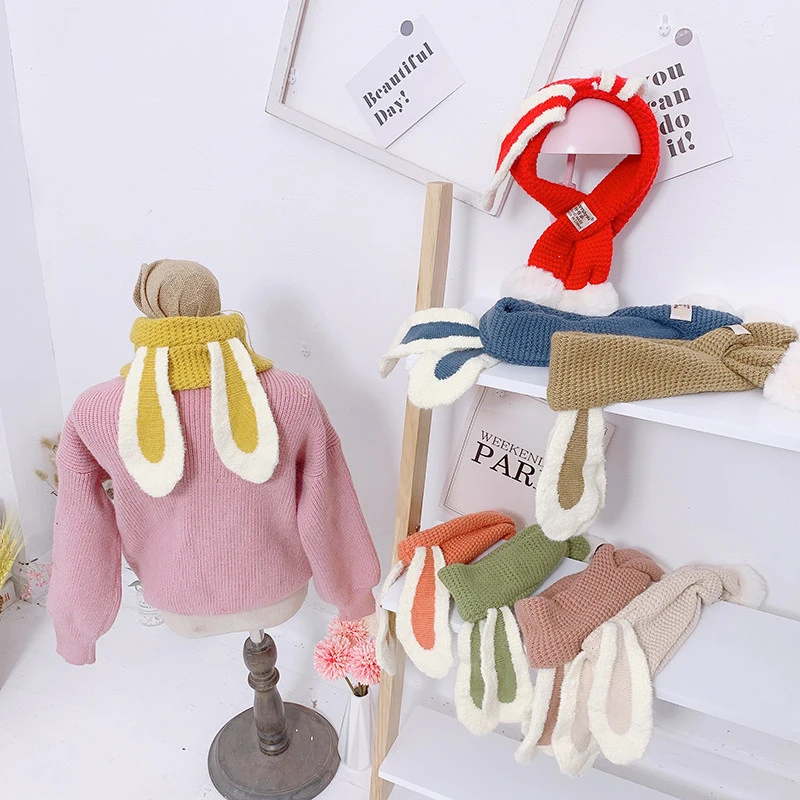 

Модный зимний детский шарф с кроличьими ушками для маленьких девочек шарф для мальчиков и девочек плотный теплый шарф Детский шарф для пода...