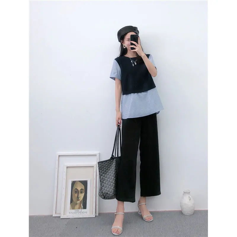 

New Women Black patchwork Two Piece Blouse New Lapel Long Sleeve Loose Fit Shirt Fashion Spring Autumn 2021 O neck blouse