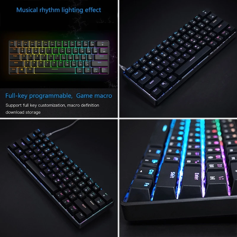 

GK61 61 Key USB Wired LED Backlit Axis Gaming Mechanical Keyboard For Desktop