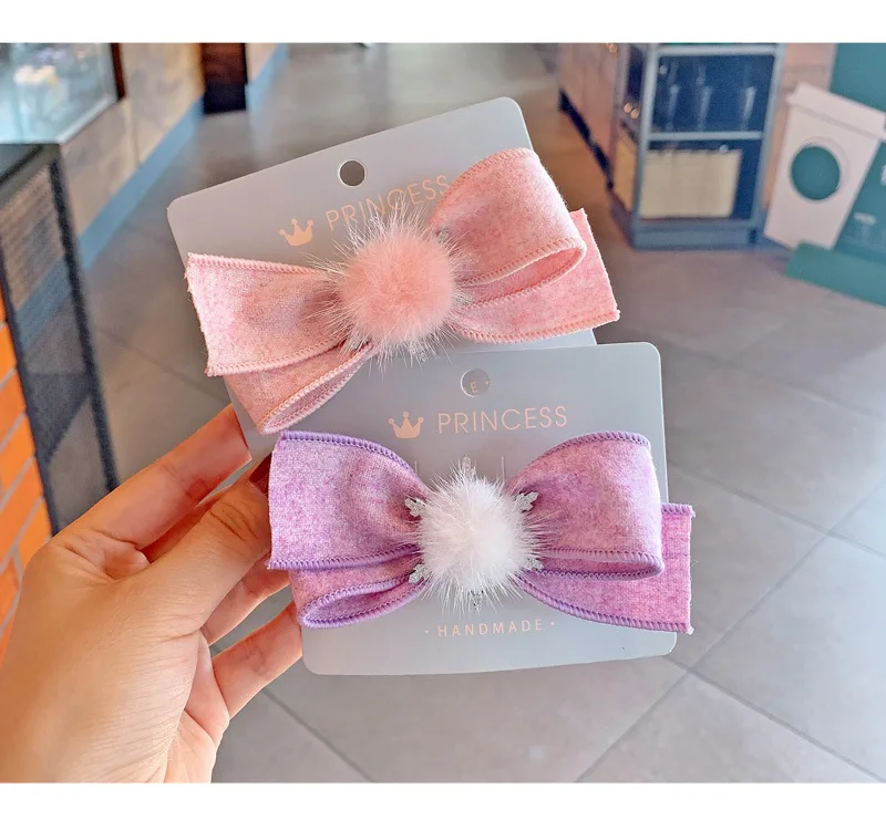 20 шт./лот 4 3 дюйма завязываемые вручную заколки для волос с бантом и помпоном