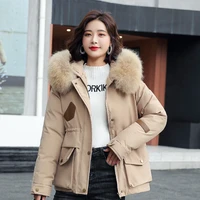 short cotton liner parka solid color winter jacket women 2021 new big pocket with fur collar ladies casual hooded parka coat