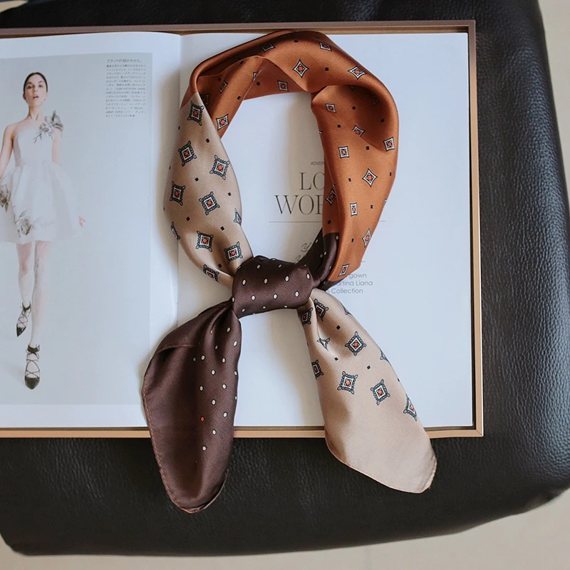 

Women's luxury silk satin headscarf printed 70cm square shawl and Wrpas for scarf headband landuxiu