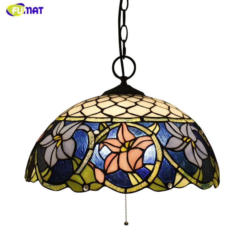 

FUMAT Pendent Lamp Tiffany Flower Stained Glass Shade Pendant Lamps LED E26 E27 16 Inch Dining Room Hanglamp Living Room Supspen