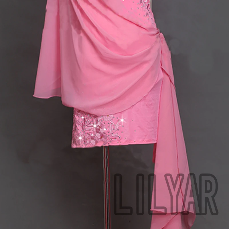 

New Latin dance dress competition dress performance Dress Adult custom Light Pink Embroidered diamond Dance Dress