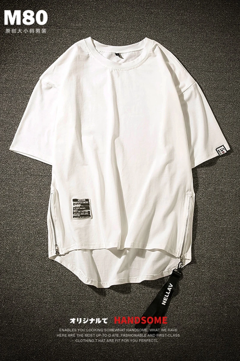 Мужская свободная футболка в стиле хип-хоп с коротким рукавом на молнии сбоку