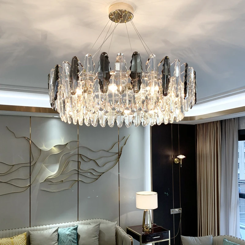 

Modern E14 Crystal Pendant Light Smoky Gray LED Pendant Lamp Mall Villa Hotel Restaurant Staircase Lounge Luxury Hanging Lights