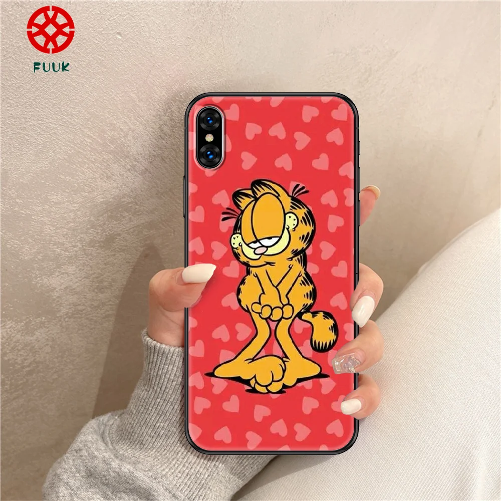 

Cute Cartoon anime Garfield Phone Case Cover Hull For iphone 5 5s se 2 6 6s 7 8 12 mini plus X XS XR 11 PRO MAX black silicone