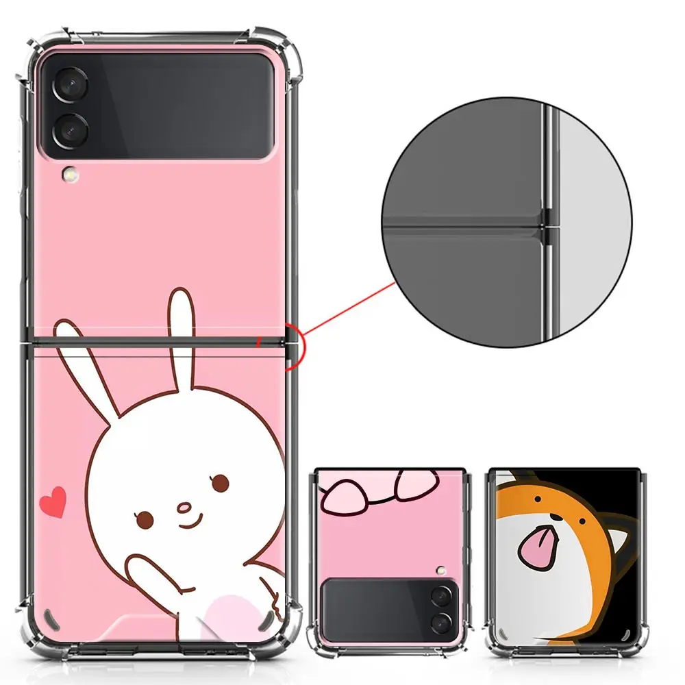AirBag Clear Soft Case For Samsung Galaxy Z Flip 3 Shockproof Bumper Phone Cover ZFlip3 5G Luxury Shell Cartoon Cute Animal Capa