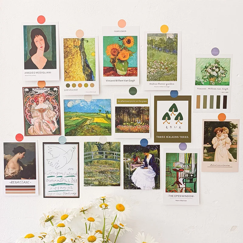 

Ins Abstract Art Decorative Pictures Nordic Retro Oil Painting Poster Card Room Decor Diy Wall Sticker Photo Props 15 Sheets