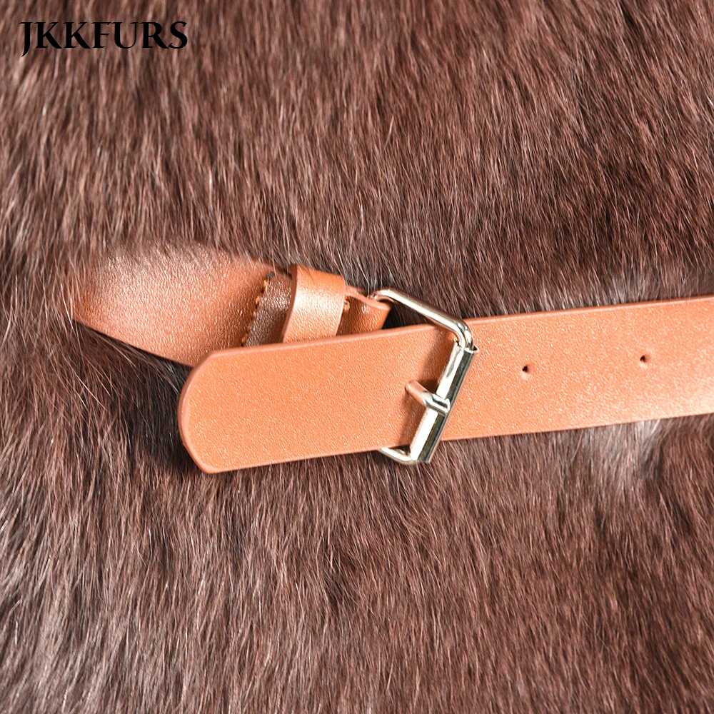 

Women's Real Fox Fur Gilet With Belt Short Thick Warm Fur Vest Winter Fashion Lady Waistcoat S7563