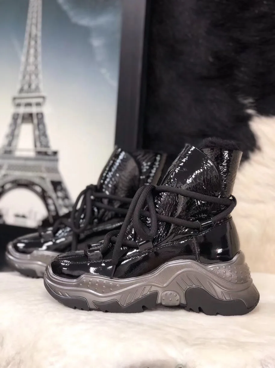 Bottes femme/Новая зимняя обувь; женские зимние ботинки; зимние ботинки из натуральной кожи с перекрестной шнуровкой; botas mujer