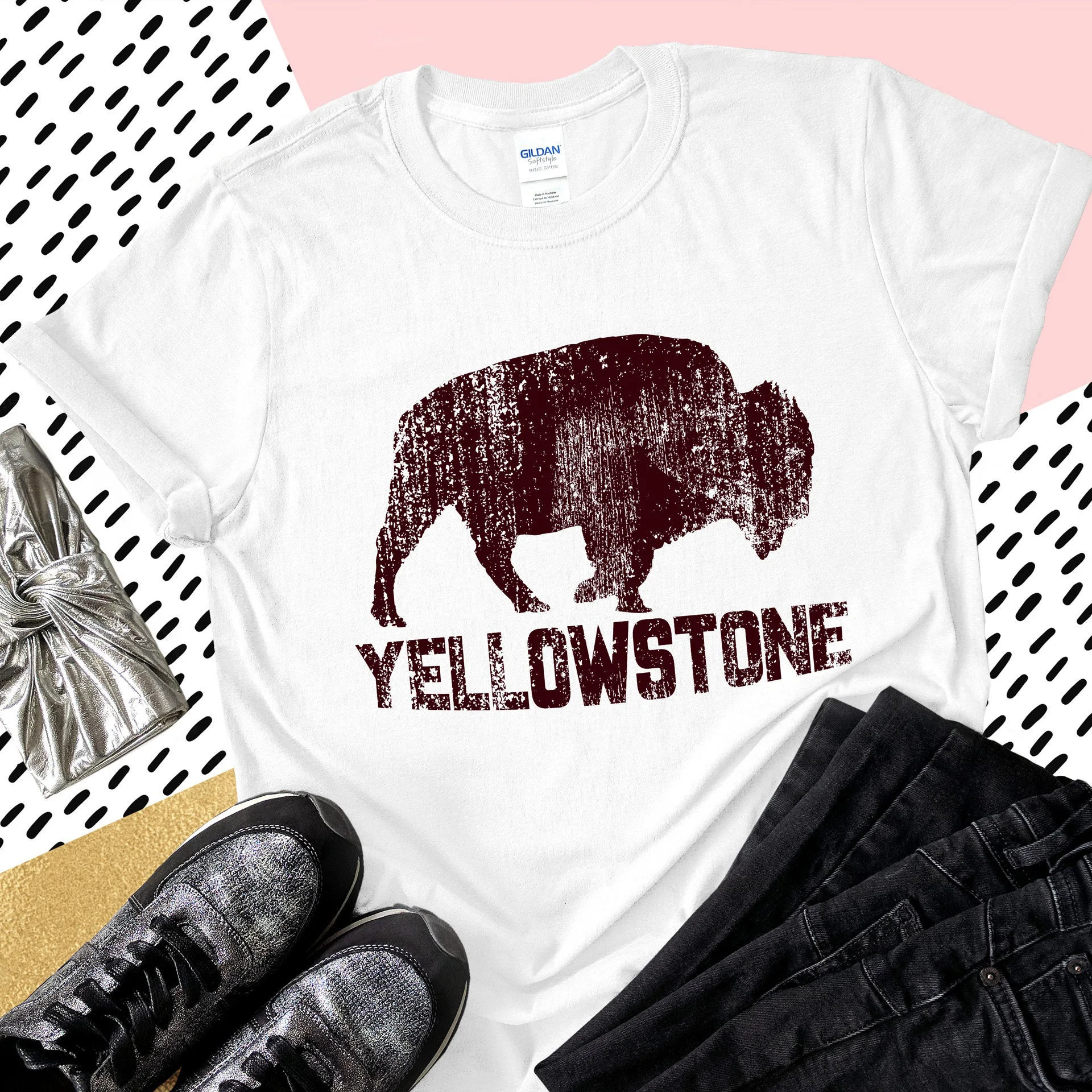 Женская футболка с принтом буйвола круглым вырезом и коротким рукавом - купить по