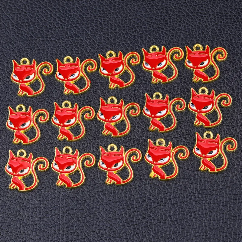 

Juya DIY Jewelry Pendants Gold Silver Color Enamel Charms Cat Pendants For Handmade Fashion Jewerly Making