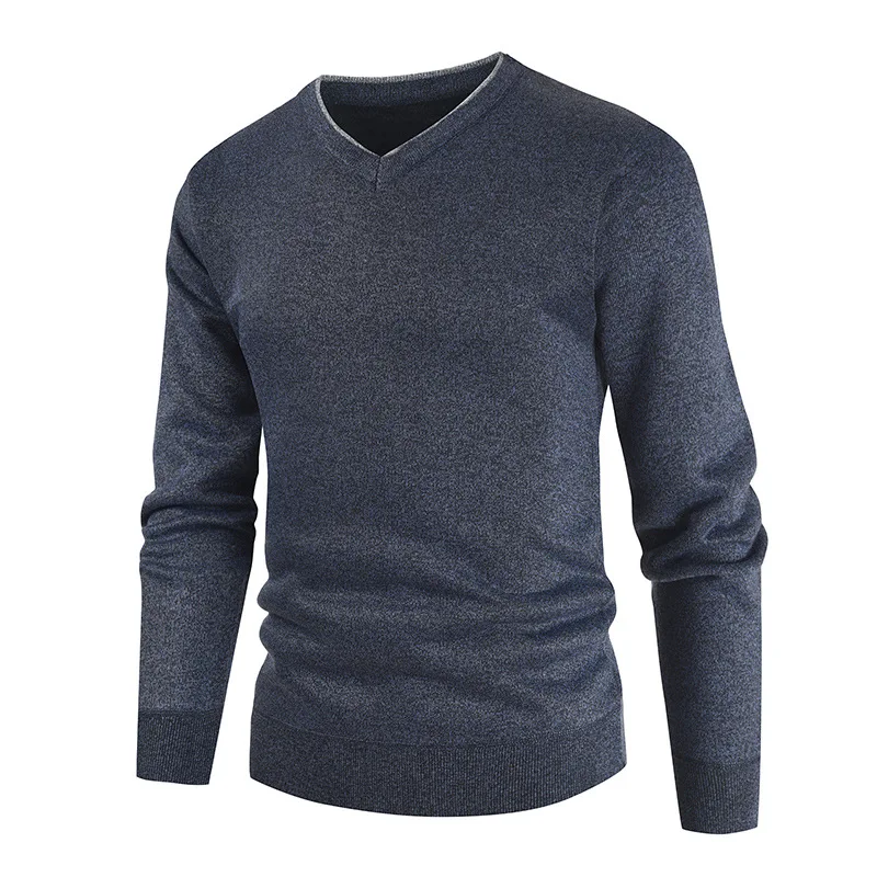

2020 New Men's Wool Pullovers V-neck Solid Long Sleeve Knitted Soft Thick Warm Winter Casual Sweater