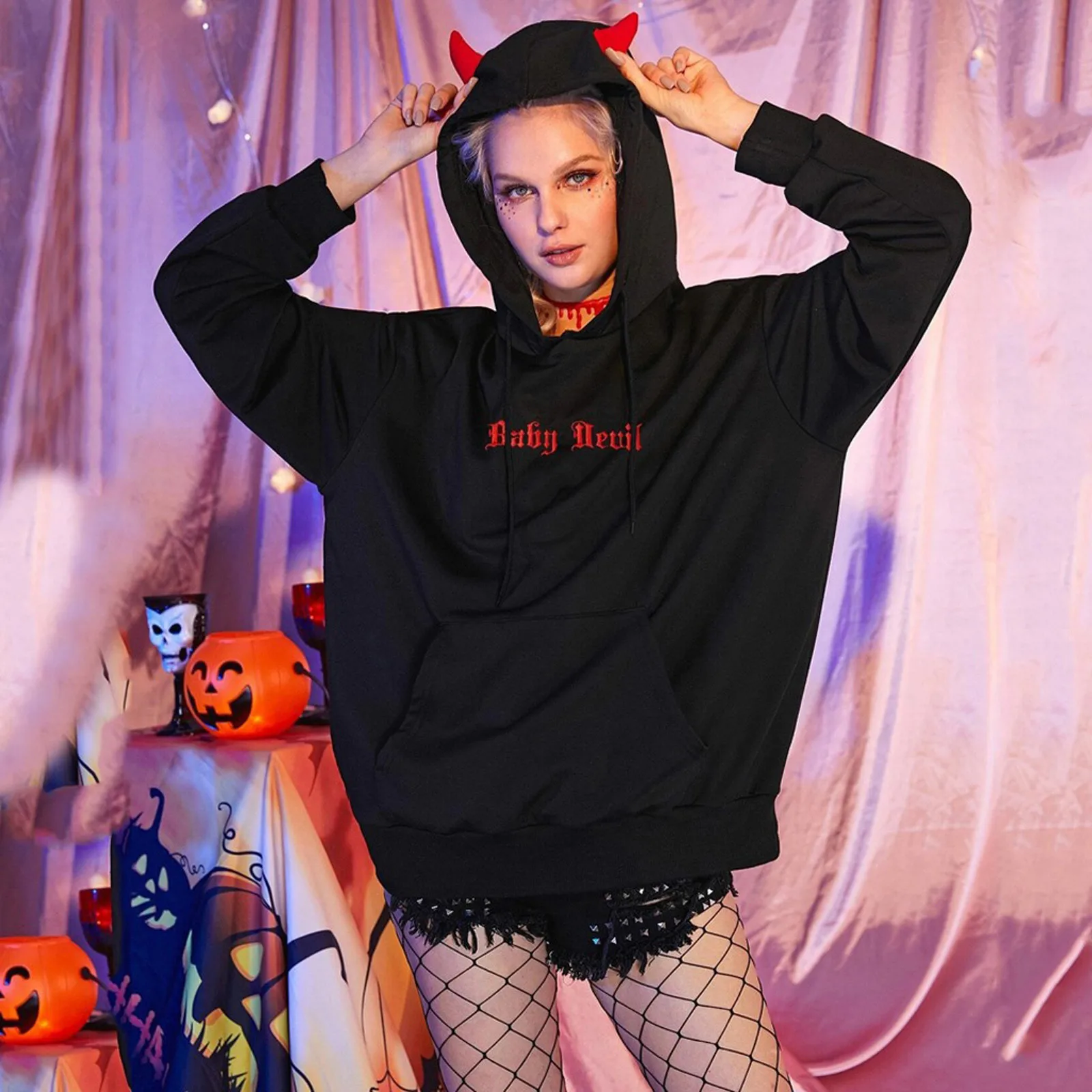 

2021 New Halloween Hoodies Women Casual Long Sleeve Pockets Hoodies Pullover Sweet Cute Letter Print Hoodies manteau femme