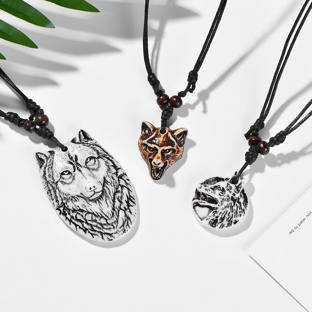 Модная ретро подвеска с головой волка и зубьями ожерелье индивидуальная веревочная цепочка для мужчин