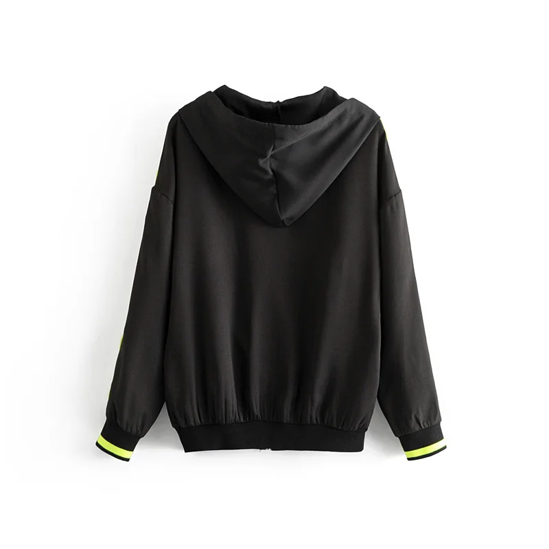 TMODA 2021 Повседневный Za черный зеленый цвет флуоресцентная куртка-бомбер Женские