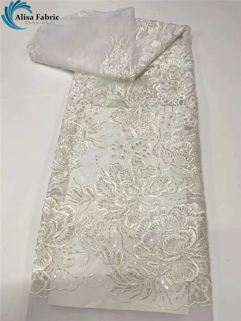 

Flower Pattern Sequins Lace Fabrics Embroidery African French Tulle Lace Fabrics Sequence Laces Nigerian Mesh Material For Party