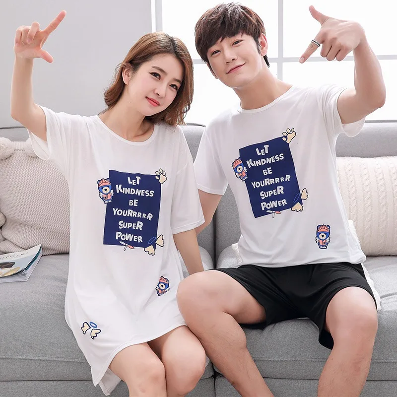 Ночные рубашки для пар свободного покроя женщин летняя Милая Домашняя одежда с
