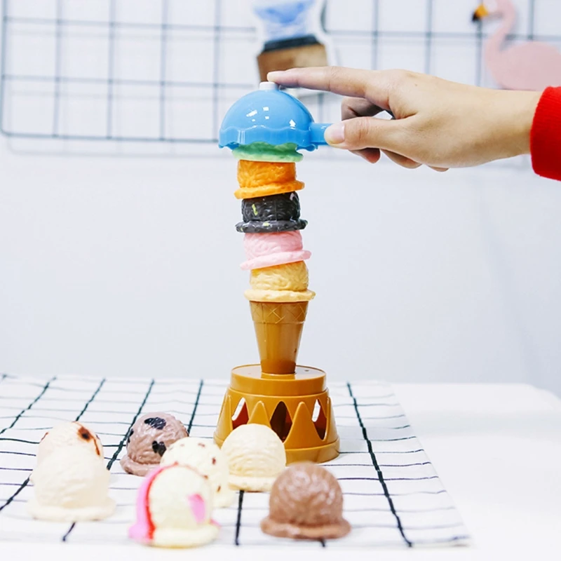 Puzle de simulaci&oacute;n para ni&ntilde;os, juguete educativo port&aacute;til de apilamiento de pl&aacute;stico con forma de helado-4