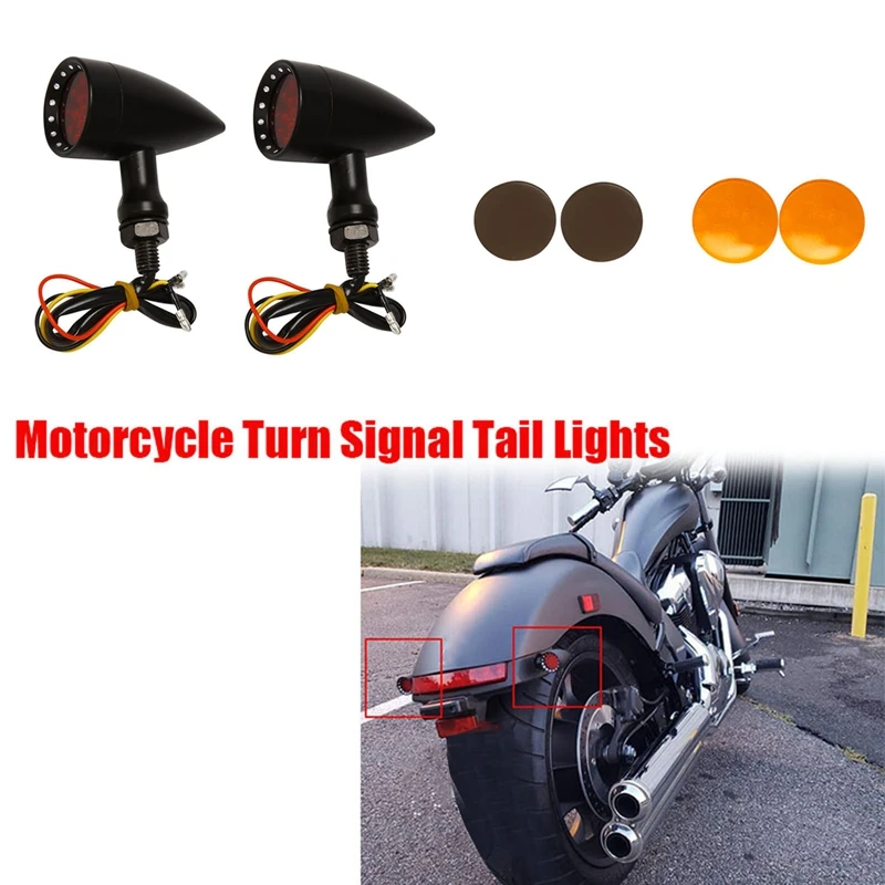 

2Pcs Motorcycle Rear Turn Signals Light LED Blinker Indicator Lights for Sportster Bobber Chopper Black Housing