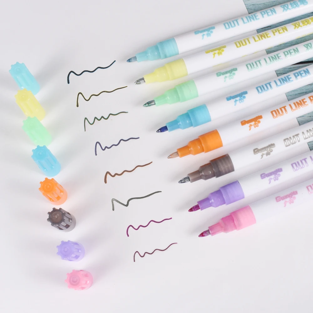 8 видов цветов контурный маркер креативные металлические двойные линии ручки