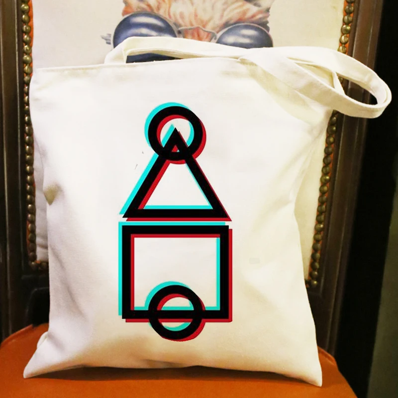 

Korean Squid Game Shopping Bags Harajuku Cartoon Vintage Hip Hop Bag Large Capacity Canvas Bag Funny Women Bag College Handbag