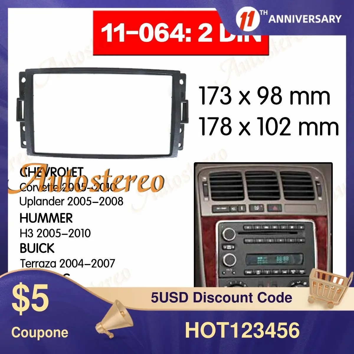 

Car Frame Panel Auto Radio Stereo Fascia for CHEVROLET Corvette Uplander 2005-2008 stereo dash kit radio CD player installation