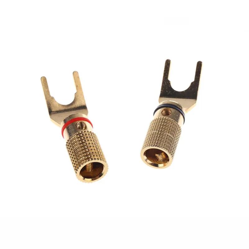 2x Speaker Banana Spade Plug Screw Y Type Brass Gold Plated Connector | Accessories