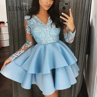 vestidos curto blue homecoming dresses 2020 v neck sleeves lace short party dress graduation gowns homecoming dress