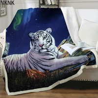 nknk white tiger blanket animal plush throw blanket galaxy bedspread for bed creativity thin quilt sherpa blanket 3d premium