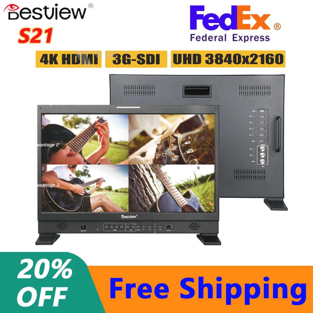 Большой монитор Bestview S21 21 дюйм. 3G SDI 4K HDR мониторинг с поддержкой PBP/PIP UHD 3840x2160