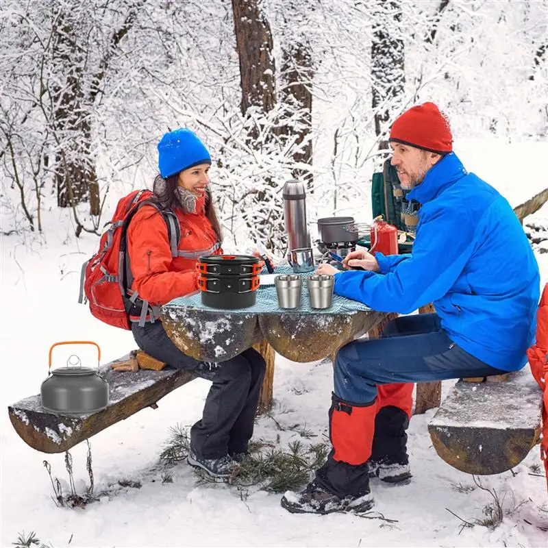 

1 Set Camping Cookware Portable Mess Kit Outdoor Cookware Pot Teapot Set