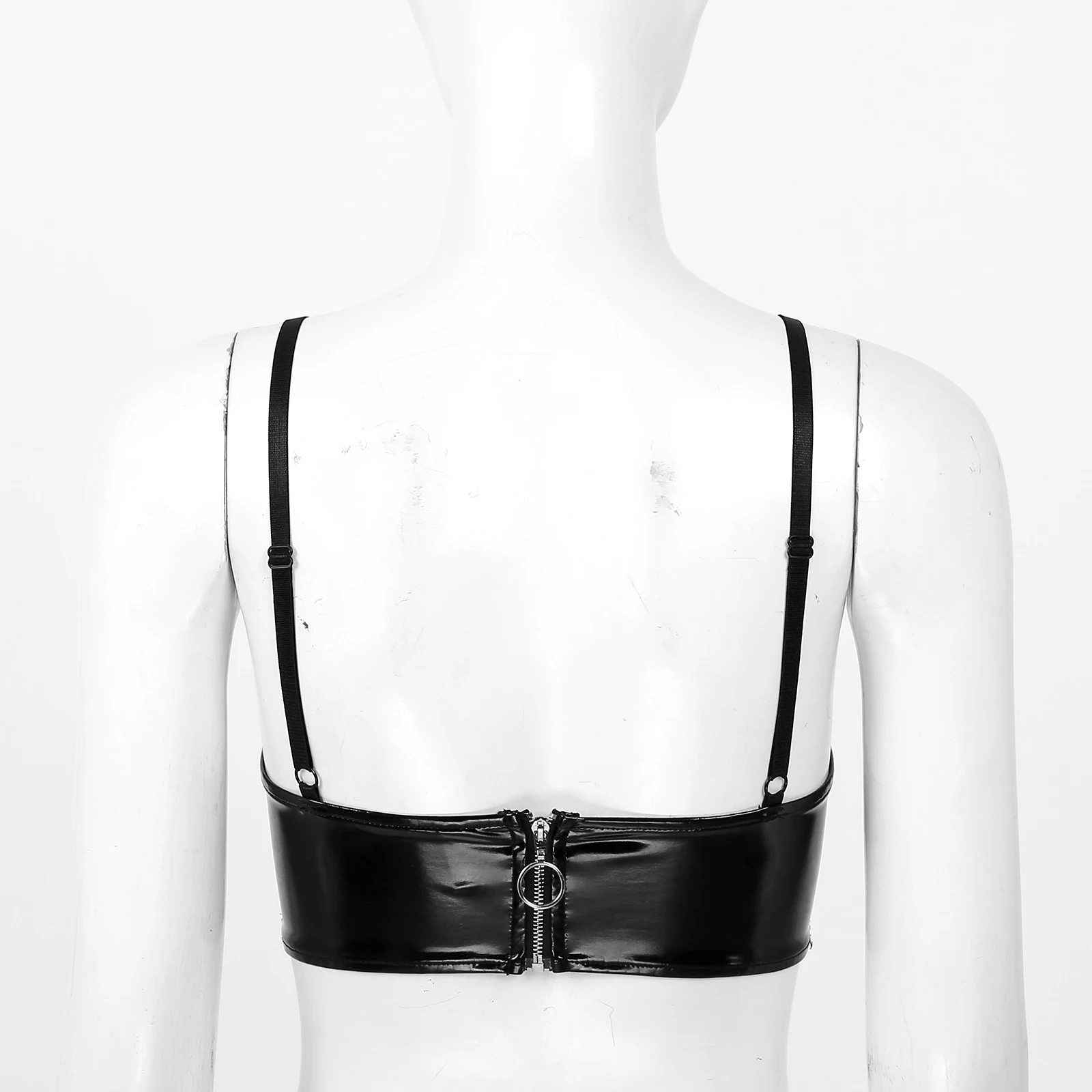 Женский укороченный топ из лакированной кожи с регулируемыми бретельками на