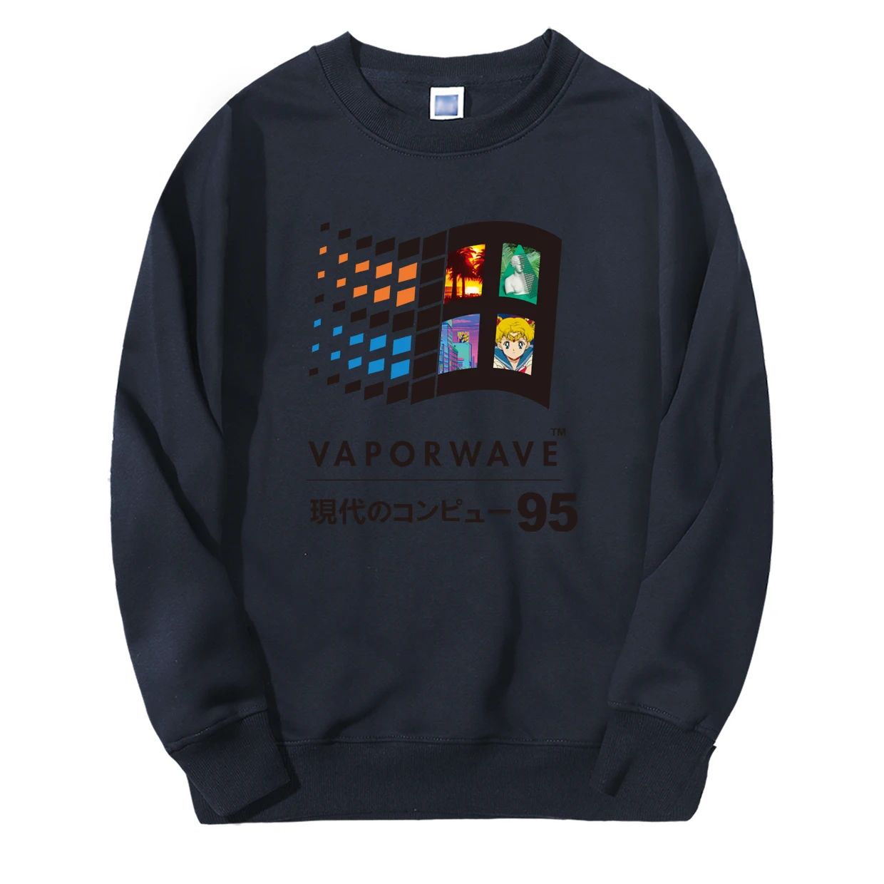 Весна Зима Vaporwave винтажный Ретро японский аниме эстетический мужской свитер толстовки хип хоп Уличная Повседневная спортивная одежда - Цвет: Dark Blue 6