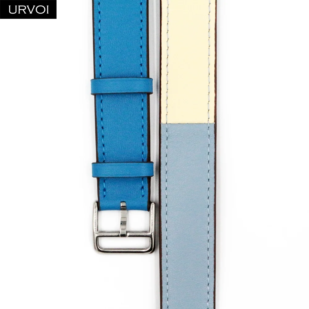 URVOI Double tour band для apple watch series 5 4 3 2 ремешок для iwatch ремень высокое качество мягкая натуральная кожа петля обертывания 38 42 мм - Цвет ремешка: Bleu Lin C B