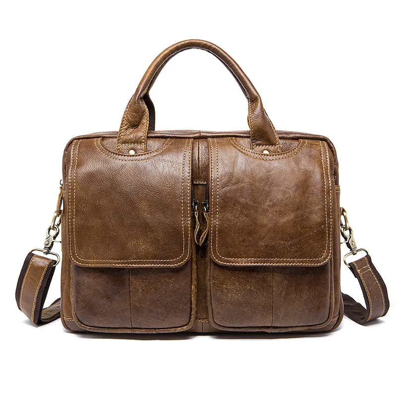 Cow Genuine Leather Men Briefcase Bag Business Handbag Male Laptop Shoulder Tote Computer Natural Skin 14 Inch | Багаж и сумки