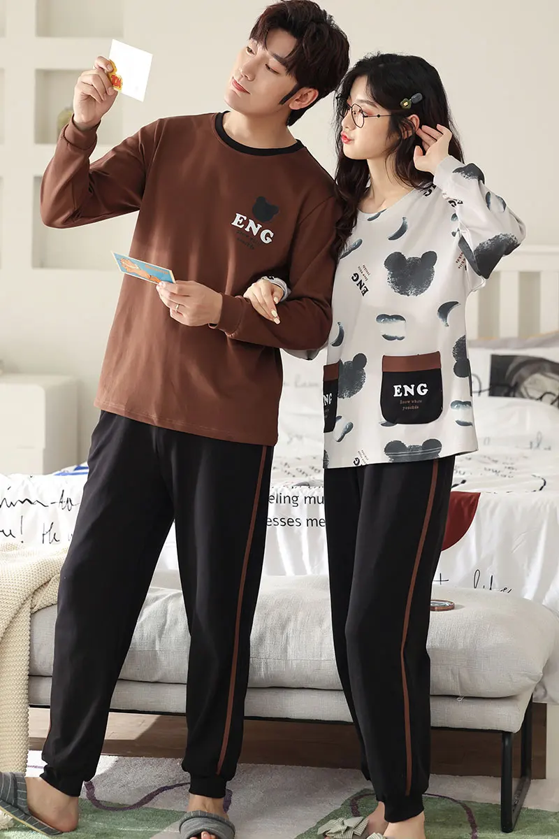 Новинка 2021 осенне-зимние хлопковые Пижамные комплекты для влюбленных стильная