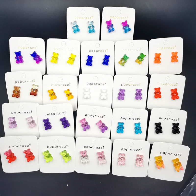 2020 New Resin Candy Color Stud Earrings Multicolor Gradient Sequin Bear Pin Fashion Mini for Women