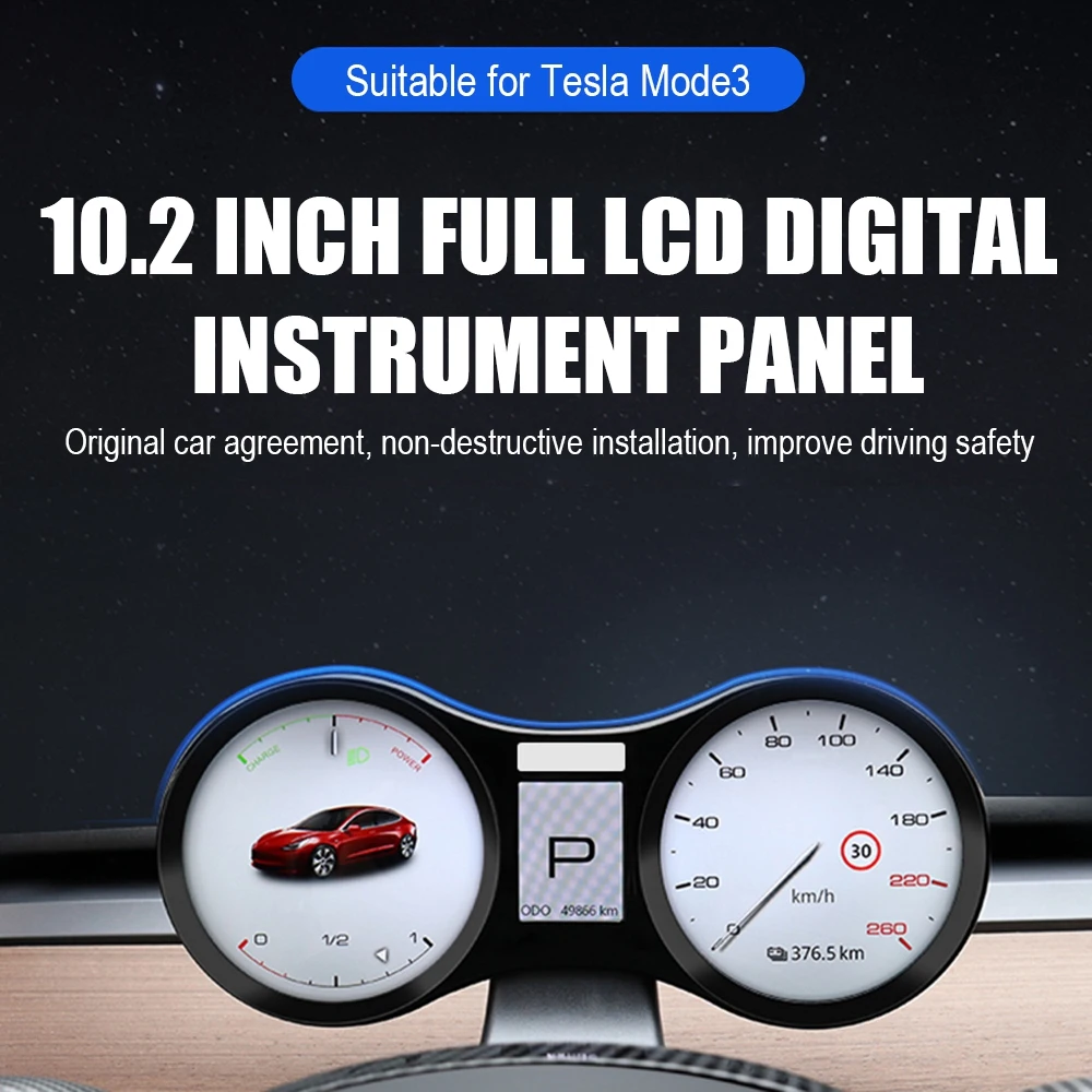 

Экран дисплея автомобиля, спидометр для приборной панели, HUD для Tesla Model 3, ЖК цифровой кластер, аксессуары для модификации панели приборов