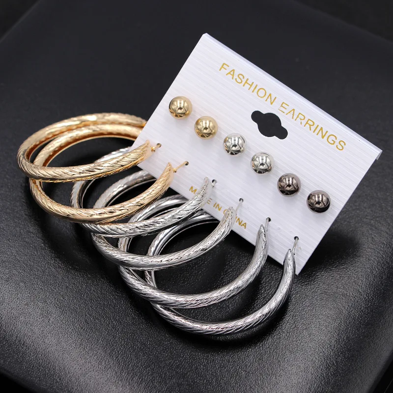 Золотые и серебряные серьги 6 шт. в упаковке 2 для одной карты Комбинированные