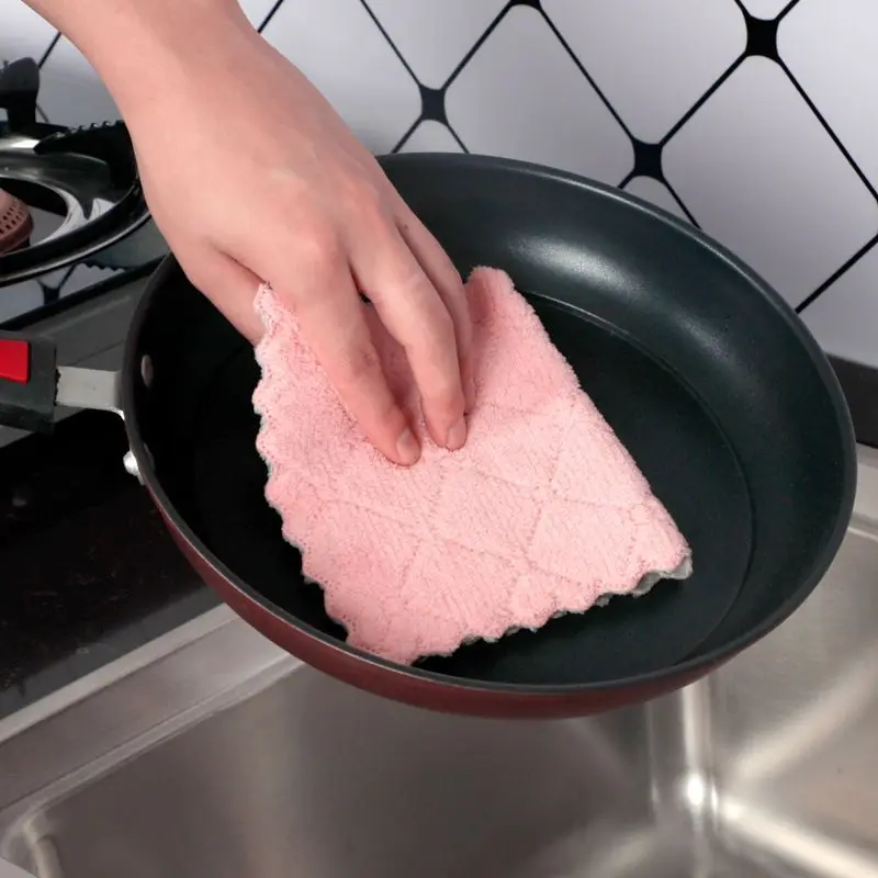 

5pcDouble-Layer Absorbent Microfiber Kitchen Rag Non-Stick Oil Household Cleaning Rag Kitchen Tool