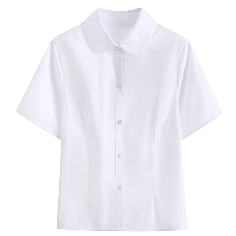 

Japanese Girls College Wind Jk Shirt Summer Round Neck Short Sleeve Work Uniform Student School Uniform Tops Loose Large Size