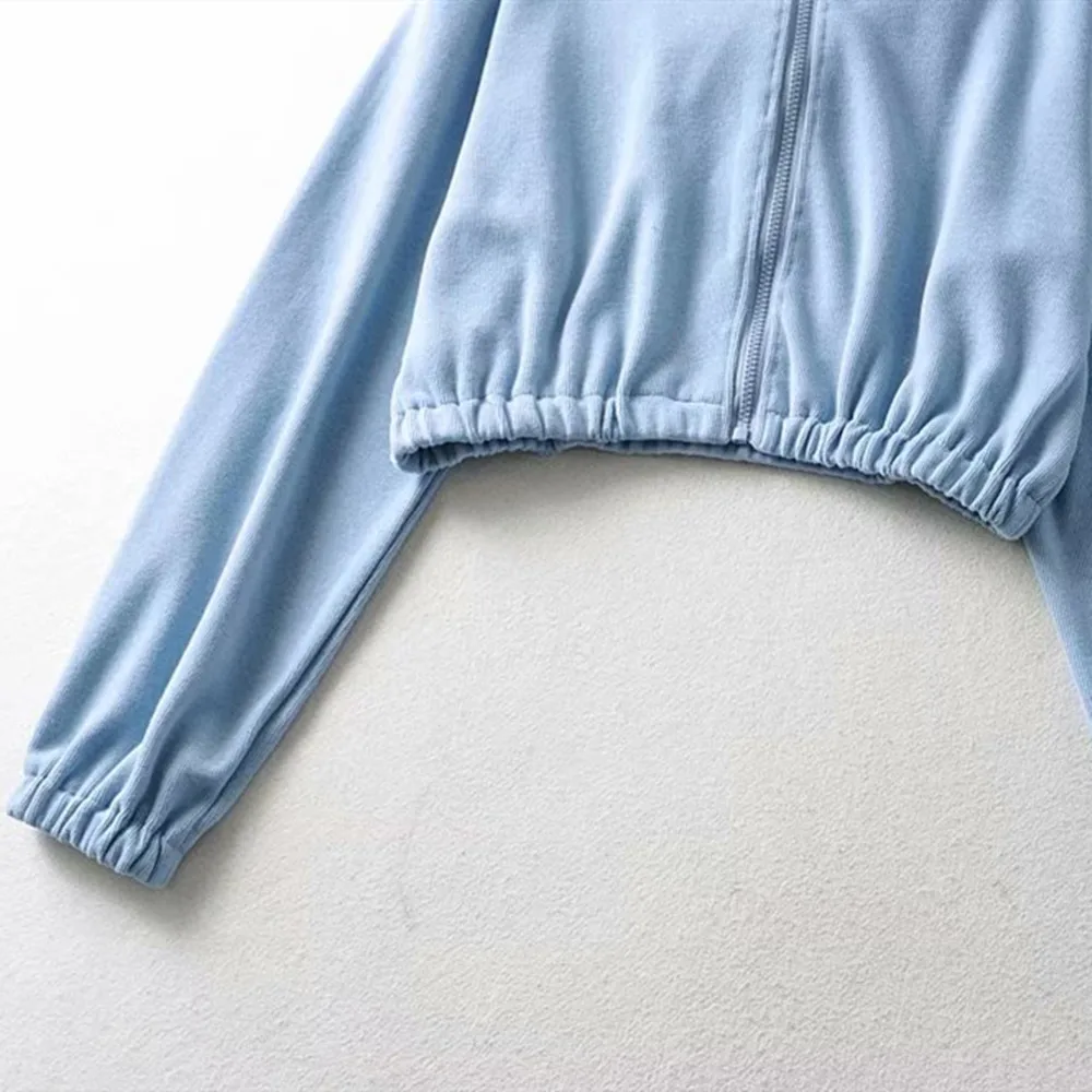 

New style Women's Zipper Hoodie Solid Color Loose All-match Long Sleeve cropped hoodie