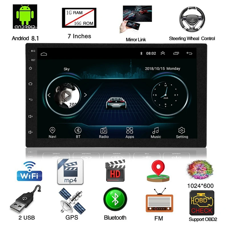 

1 Din 7 Inch Contact Adjustable 1G+16G Car MP5 Player GPS DVR Support WIFI BT DAB