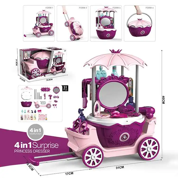 4 IN 1 Holiday Birthday Gift Children Girl Princess Pretend play Simulation make-up toys beauty trolley Baby girl dressing table