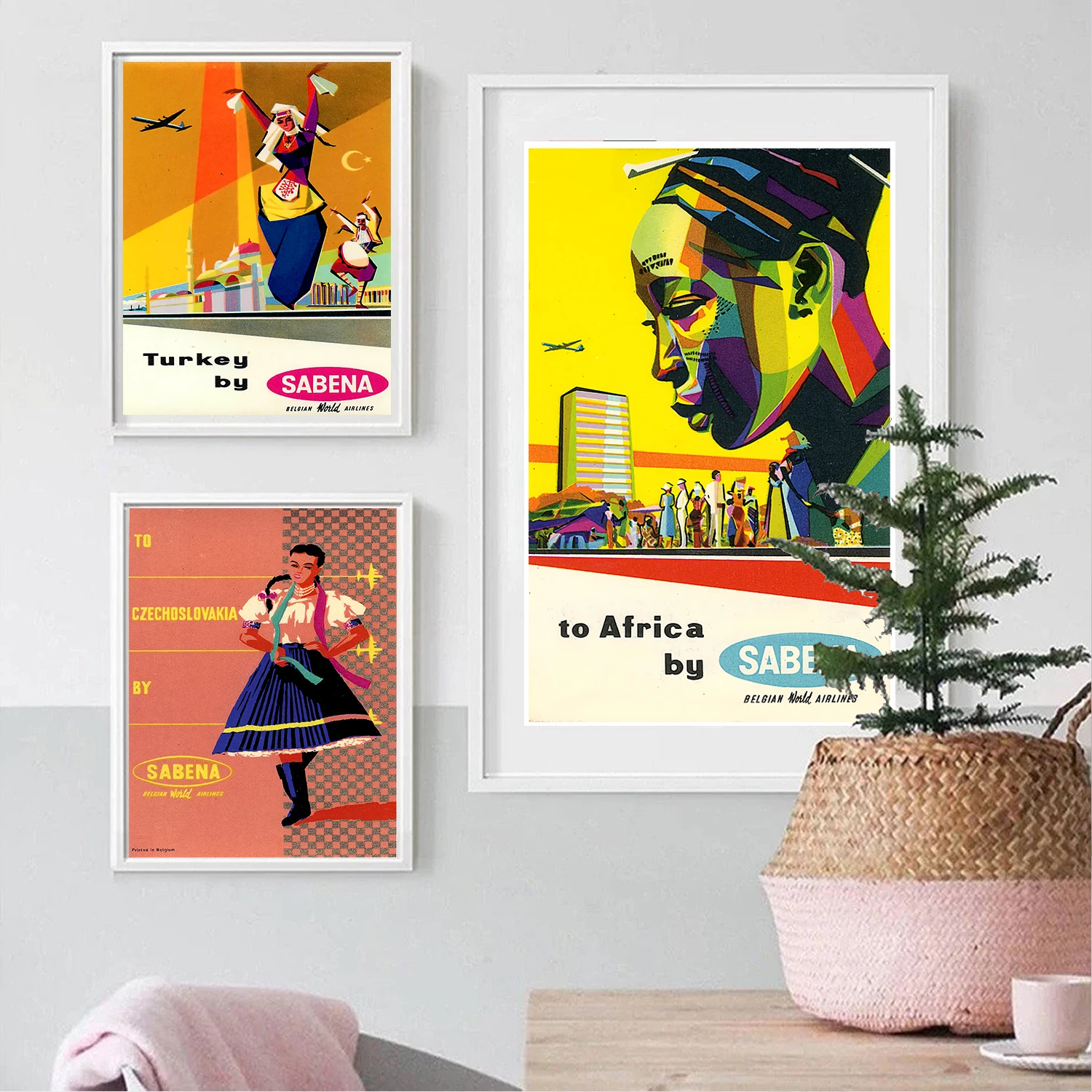 Винтажный постер для путешествий сабена бельгийские авиалинии холст живопись