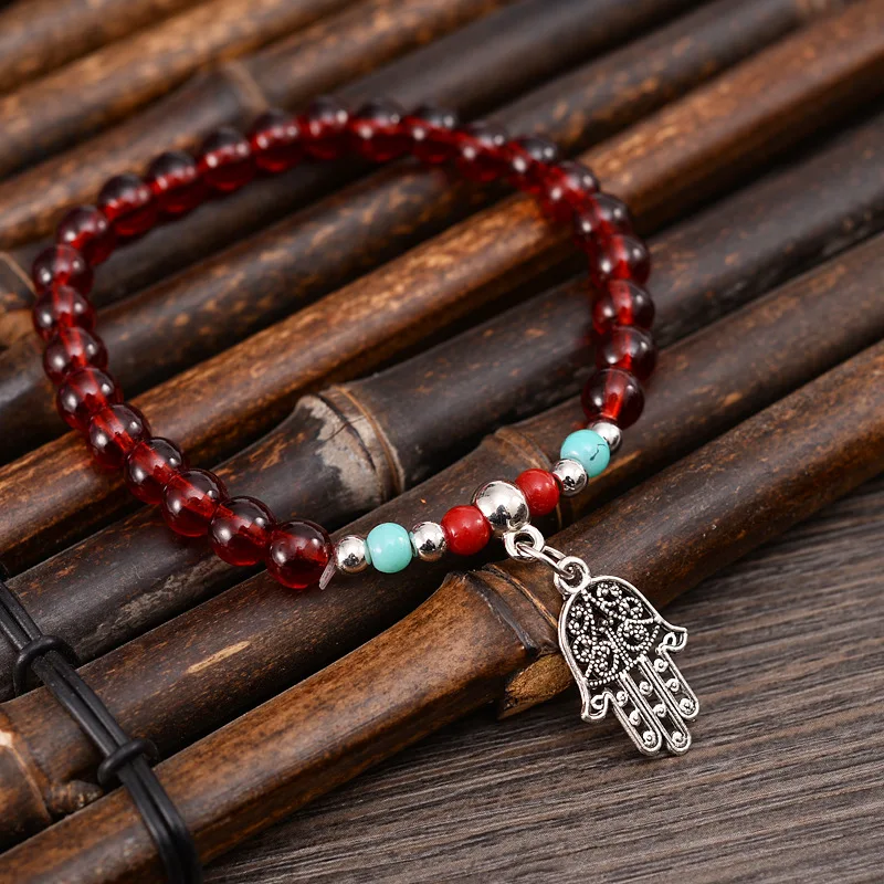 

Acrylic paint beads imitation garnet bracelet modern style small fresh hand string