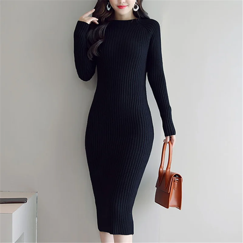 Женское платье свитер корейская мода женские вязаные платья зимний женский