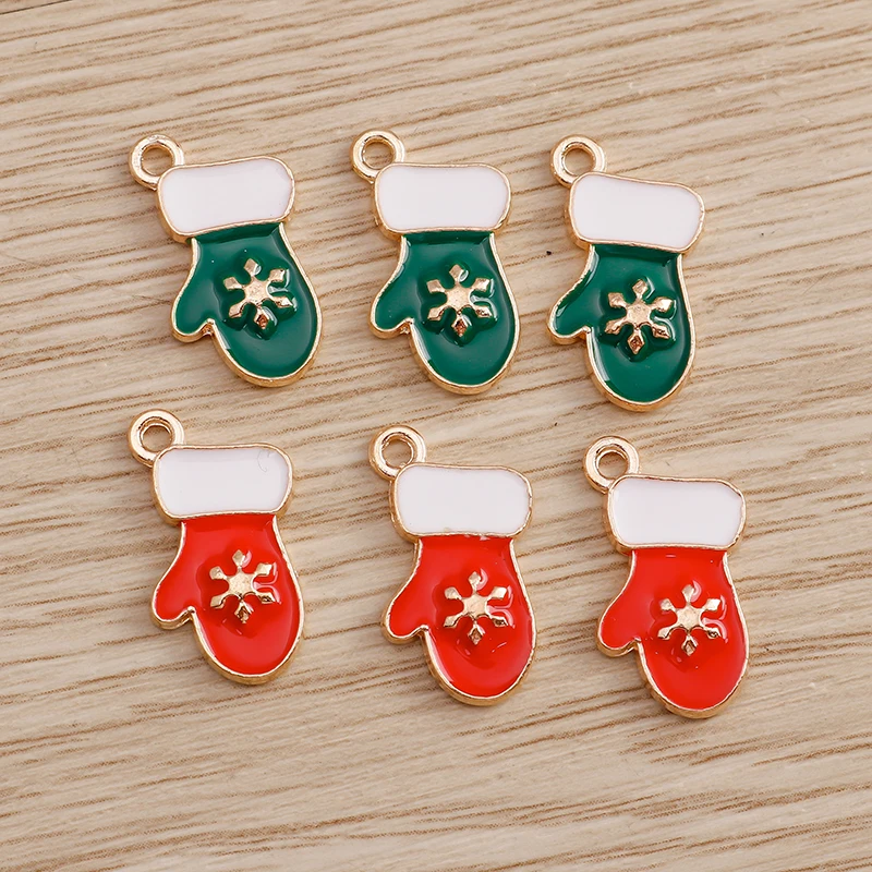 

10pcs 11*19mm Enamel Christmas Gloves Charms Pendants for Necklaces Earrings Xmas Handmade Crafts DIY Charms Jewelry Accessories
